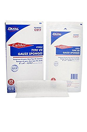 Dukal Gauze Sponge Caliber™ 4 X 8 Inch 2 per Pack Sterile 12-Ply Rectangle - Case of 500 - C517-CS
