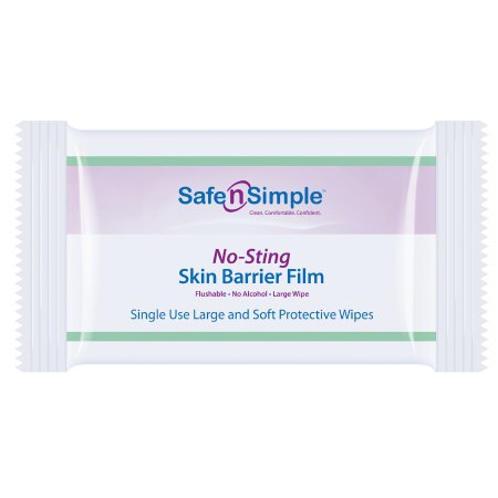 Safe N Simple Skin Barrier Wipe Safe N Simple™ No-Sting 60% / 20% Strength Purified Water / Polyvinylpyrrolidone / Glycerin / Propylene Glycol Individual Packet Large NonSterile - Box of 25 - SNS00807-BX