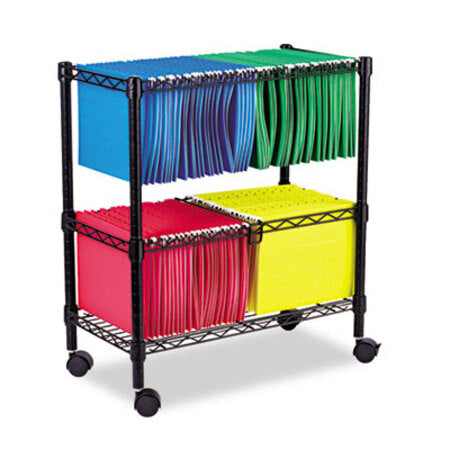 Alera® Two-Tier File Cart for Front-to-Back + Side-to-Side Filing, Metal, 1 Shelf, 3 Bins, 26" x 14" x 29.5", Black - Each - ALE-FW601426BL-EA