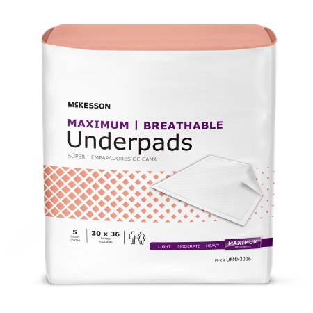 McKesson Disposable Underpad McKesson Ultimate Breathable 30 X 36 Inch Fluff / Polymer Heavy Absorbency - Case of 70 - UPMX3036-CS