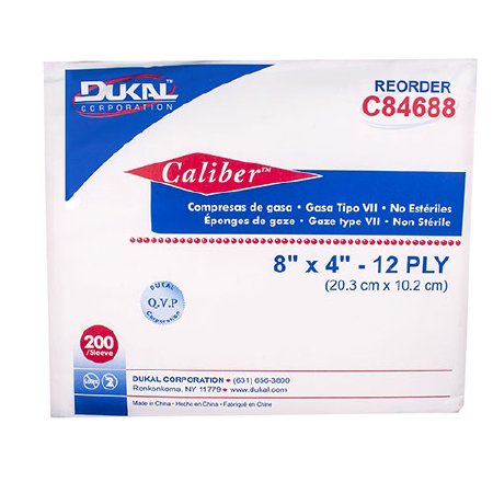 Dukal Gauze Sponge Caliber™ 4 X 8 Inch 200 per Pack NonSterile 12-Ply Rectangle - Case of 2000 - C84688-CS