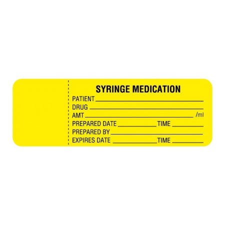 United Ad Label Pre-Printed Label UAL™ Anesthesia Label Yellow Paper Syringe Medicaion Patient_Drug_Amt_ Black Syringe Label 1 X 3 Inch - Roll of 1 - ULCU223-RL