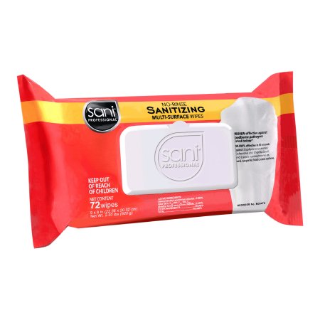 Professional Disposables Sani Professional® No-Rinse Sanitizing Multi-Surface Surface Disinfectant Cleaner Premoistened Alcohol Based Manual Pull Wipe 72 Count Soft Pack Alcohol Scent NonSterile - Case of 864 - M30472-CS