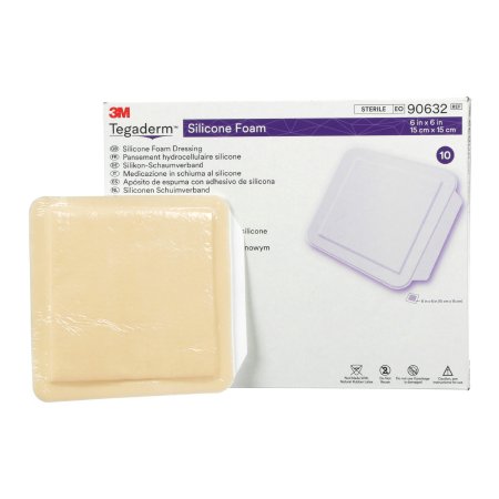 3M Foam Dressing 3M™ Tegaderm™ 4 X 4-1/4 Inch Without Border Film Backing Silicone Face Square Sterile - Each - 90631-EA