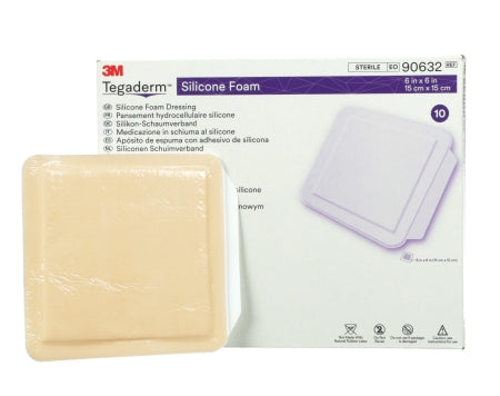 3M Foam Dressing 3M™ Tegaderm™ 6 X 6 Inch Without Border Film Backing Silicone Face Square Sterile - Case of 40 - 90632-CS