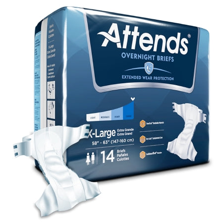 Attends Healthcare Products Unisex Adult Incontinence Brief Attends® Overnight X-Large Disposable Heavy Absorbency - Bag of 14 - DDEW40-BG