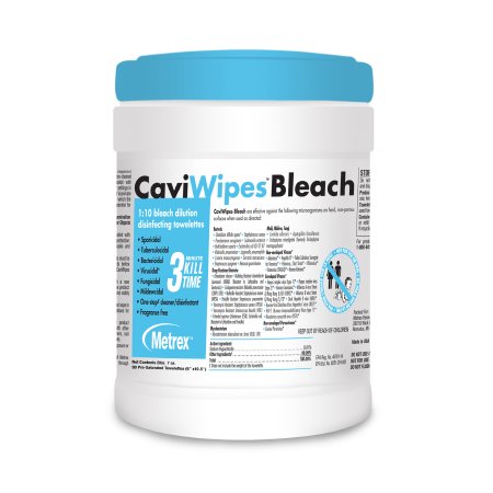 Metrex Research CaviWipes™ Bleach Surface Disinfectant Cleaner Premoistened Manual Pull Wipe 90 Count Canister Bleach Scent NonSterile - Each - 13-9100-EA