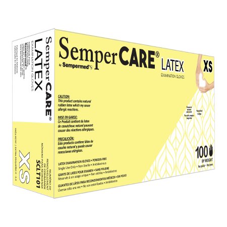 Sempermed USA Exam Glove SemperCare® Latex X-Small NonSterile Latex Standard Cuff Length Micro-Textured Ivory Not Rated - Case of 1000 - SCLT101-CS