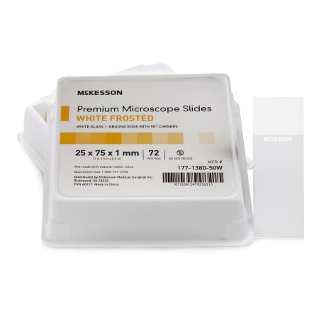 McKesson Microscope Slide McKesson 25 X 75 X 1 mm White Frosted End - Box of 72 - 177-1380-50W-BX