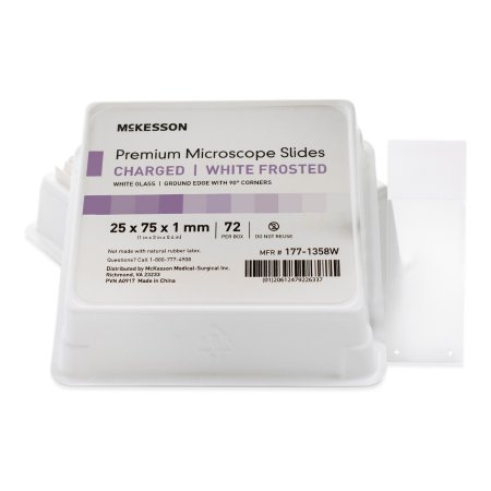 McKesson Charged Microscope Slide McKesson 25 X 75 X 1 mm White Frosted End - Box of 72 - 177-1358W-BX