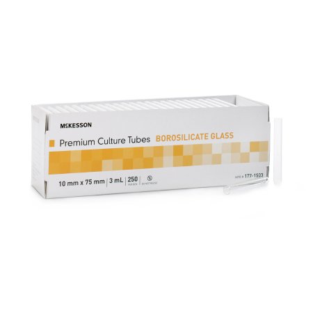 McKesson McKesson Test Tube Round Bottom Plain 10 X 75 mm 3 mL Without Color Coding Without Closure Glass Tube - Box of 250 - 177-1503-BX
