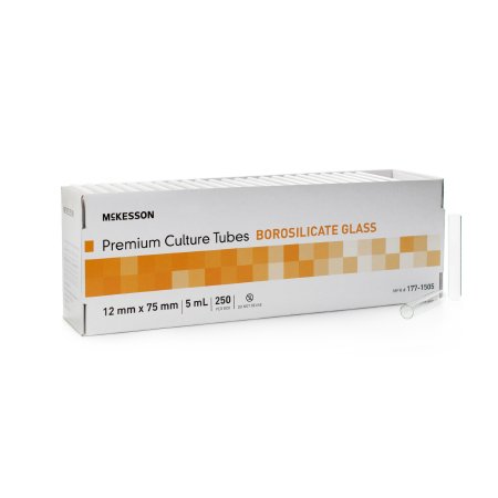 McKesson McKesson Test Tube Round Bottom Plain 12 X 75 mm 5 mL Without Color Coding Without Closure Glass Tube - Box of 250 - 177-1505-BX