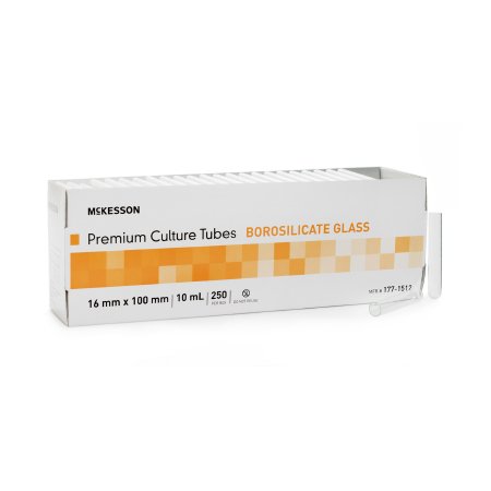 McKesson McKesson Test Tube Round Bottom Plain 16 X 100 mm 10 mL Without Color Coding Without Closure Glass Tube - Box of 250 - 177-1512-BX