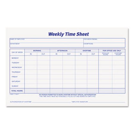 TOPS™ Weekly Time Sheets, One-Part (No Copies), 8.5 x 5.5, 50 Forms/Pad, 2 Pads/Pack - Pack of 1 - TOP-30071-PK