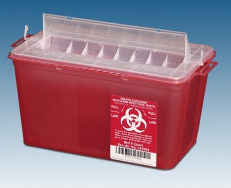 Plasti-Products Sharps Container OakRidge™ Translucent Red Base 7-1/4 H X 11-3/4 W X 6-3/4 D Inch Horizontal Entry 1 Gallon - Case of 25 - 145004-CS