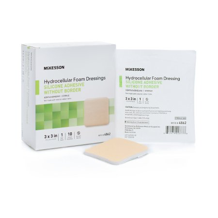 McKesson Foam Dressing McKesson 3 X 3 Inch Without Border Film Backing Silicone Gel Adhesive Square Sterile - Case of 200 - 4862-CS