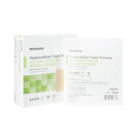 McKesson Foam Dressing McKesson 6 X 6 Inch Without Border Film Backing Silicone Gel Adhesive Square Sterile - Case of 200 - 4864-CS