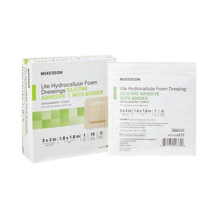 McKesson Thin Foam Dressing McKesson Lite 3 X 3 Inch With Border Film Backing Silicone Gel Adhesive Square Sterile - Case of 200 - 4872-CS