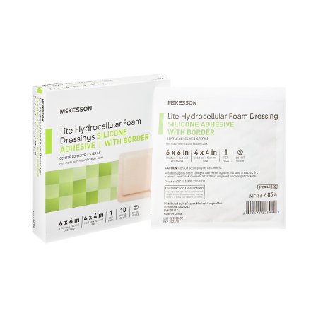 McKesson Thin Foam Dressing McKesson Lite 6 X 6 Inch With Border Film Backing Silicone Gel Adhesive Square Sterile - Case of 200 - 4874-CS