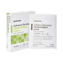 McKesson Waterproof Adhesive Strip McKesson 1 X 3 Inch Silicone Rectangle Sheer Sterile - Box of 10 - 16-4840-BX