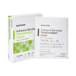 McKesson Waterproof Adhesive Strip McKesson 1 X 3 Inch Silicone Rectangle Sheer Sterile - Each - 16-4840-EA