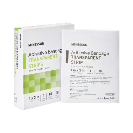 McKesson Waterproof Adhesive Strip McKesson 1 X 3 Inch Silicone Rectangle Sheer Sterile - Case of 320 - 16-4840-CS