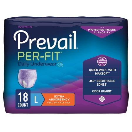 First Quality Female Adult Absorbent Underwear Prevail® Per-Fit® Women Pull On with Tear Away Seams Large Disposable Moderate Absorbency - Case of 72 - PFW-513-CS