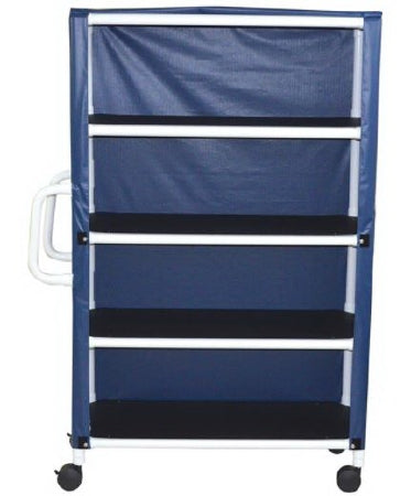 MJM International Linen Cart with Cover 4 Shelves 125 lbs. per Shelf Weight Capacity PVC 3 Inch Twin Casters - Each - 345-4C-3-EA