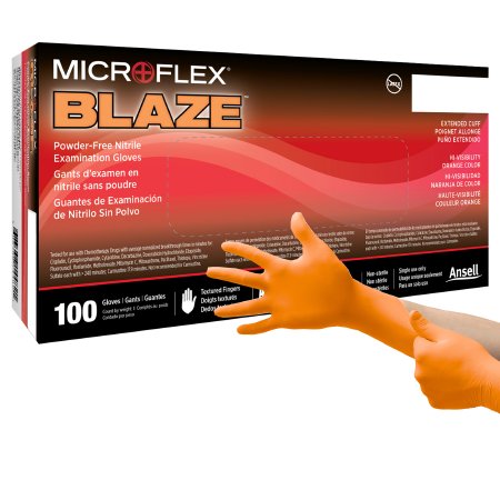 Microflex Medical Exam Glove MICROFLEX® Blaze® Small NonSterile Nitrile Standard Cuff Length Textured Fingertips Orange Not Rated - Case of 1000 - N481-CS
