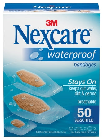 3M Waterproof Adhesive Strip Nexcare™ Wateproof 7/8 X 1-1/16 Inch / 1-1/4 X 2-1/2 Inch / 1-1/16 X 2-1/4 Inch Plastic / Film Rectangle Clear / Tan Sterile - Box of 50 - 432-50-3-BX