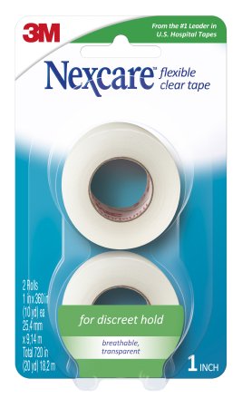 3M Water Resistant Medical Tape Nexcare™ Flexible Clear 1 Inch X 10 Yard Stretchy Fabric NonSterile - Pack of 2 - 771-2PK-PK
