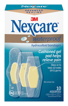 3M Waterproof Adhesive Strip Nexcare™ Waterproof 1 X 2-1/5 Inch / 1-1/5 X 2-2/5 Inch / 1 X 2 - 7/10 Inch Film / Hydrocolloid Rectangle Clear Sterile - Box of 240 - AWB-10-BX