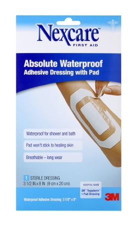 3M Waterproof Adhesive Strip Nexcare™ Absolute Waterproof 6 X 8 Inch Plastic Rectangle Tan Sterile - Box of 144 - W3590-BX