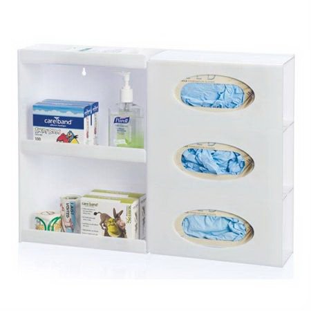 Market Lab Inc Glove Box Holder Wall Mounted 3-Box Capacity White 22 W X 4-1/2 D X 16 H Inch Acrylic - Box of 1 - 14451-WH-BX