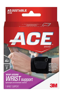 3M Wrist Support 3M™ Ace™ Low Profile / Wraparound Cotton / Nylon / Polyester / Polyurethane Foam / Rubber Latex Left or Right Hand Black One Size Fits Most - Box of 12 - 207220-BX