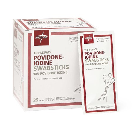 Medline Impregnated Swabstick 10% Strength Povidone-Iodine Individual Packet NonSterile - Pack of 1 - MDS093902-PK
