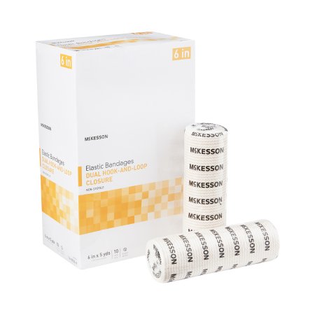 McKesson Elastic Bandage McKesson 6 Inch X 5 Yard Double Hook and Loop Closure Tan NonSterile Standard Compression - Roll of 1 - 16-2033-6-RL
