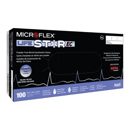 Microflex Medical Exam Glove LifeStar™ EC Small NonSterile Nitrile Extended Cuff Length Textured Fingertips White / Blue Fentanyl Tested - Case of 1000 - LSE-104-S-CS