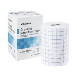 McKesson Water Resistant Dressing Retention Tape with Liner McKesson White 4 Inch X 10 Yard Nonwoven / Printed Release Paper NonSterile - Box of 1 - 16-4804-BX
