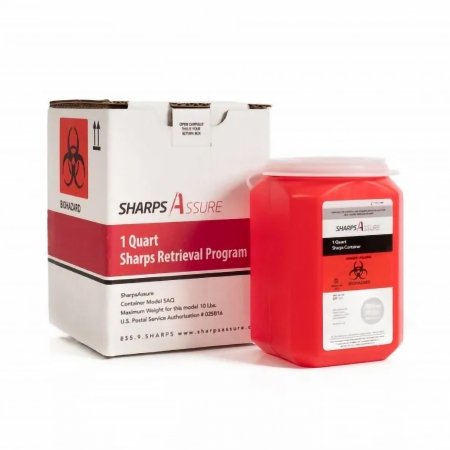 Post Medical Mailback Sharps Container Sharps Assure Red Base 3-3/4 L X 3-3/4 W X 5.6 H Inch Vertical Entry 0.25 Gallon - Case of 12 - SAQ-12-CS