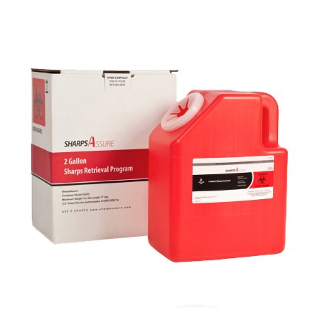 Post Medical Mailback Sharps Container Sharps Assure Red Base 11-2/5 H X 5-1/2 W X 9 L Inch Vertical Entry 2 Gallon - Case of 12 - SA2G-12-CS