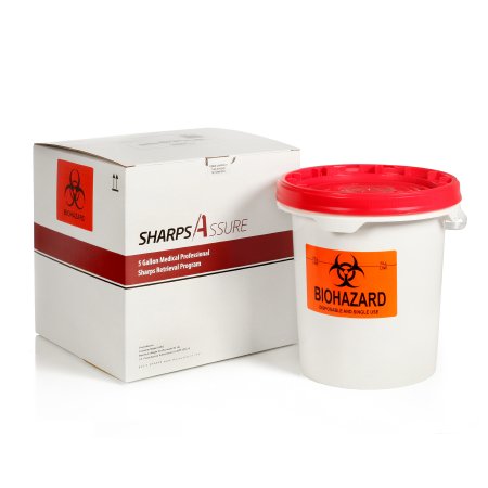 Post Medical Mailback Sharps Container Sharps Assure White Base 14 H X 15 W X 14 l Inch Horizontal / Vertical Entry 5 Gallon - Case of 1 - SA5G-CS