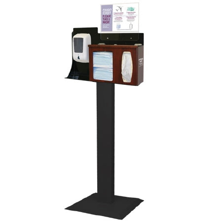 Bowman Manufacturing Hygiene Dispensing Station Signature Series Floor Stand Cherry / Black / Clear 18 X 22.2 X 58.9 Inch, 3 Compartments ABS Plastic / Powder-Coated Steel / PETG Plastic - Each - BD116-0033-EA