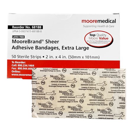 McKesson Adhesive Strip 2 X 4 Inch Plastic Rectangle Sheer Sterile - Box of 50 - CBD2016-BX