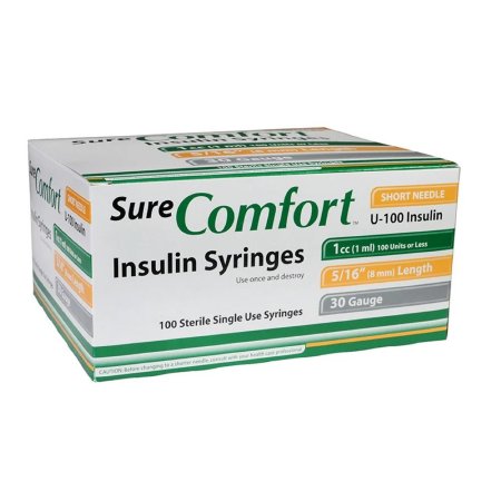Allison Medical Inc Standard Insulin Syringe with Needle Surecomfort® 1 mL 5/16 Inch 30 Gauge NonSafety Regular Wall - CT/100 - 86227830105-CT