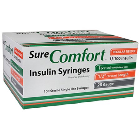 Allison Medical Inc Standard Insulin Syringe with Needle Surecomfort® 1 mL 1/2 Inch 28 Gauge NonSafety Regular Wall - CT/100 - 86227828505-CT
