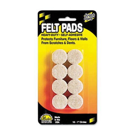 Master Caster® Scratch Guard Felt Pads, 1" dia, Circular, Beige, 16/Pack - Pack of 1 - MAS-88496-PK