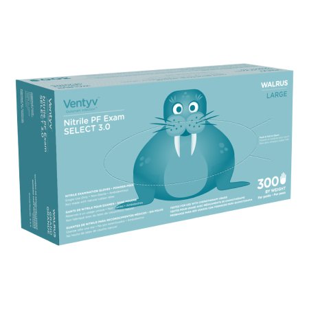 Ventyv Exam Glove Ventyv™ Select 3.0 WALRUS Large NonSterile Nitrile Standard Cuff Length Textured Fingertips Cobalt Blue Chemo Tested - Case of 3000 - 10348102-CS