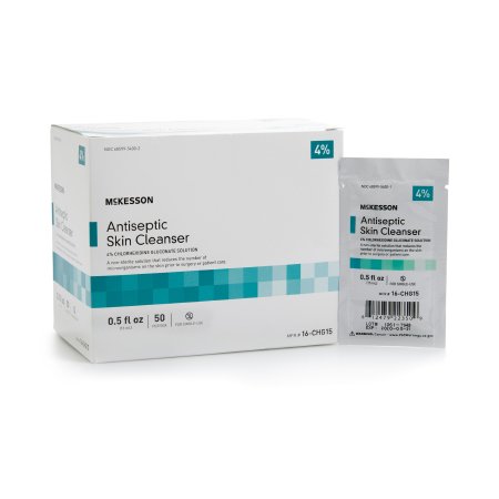 McKesson Antiseptic Skin Cleanser McKesson 15 mL Individual Packet 4% Strength CHG (Chlorhexidine Gluconate) / Isopropyl Alcohol NonSterile - Case of 500 - 16-CHG15-CS