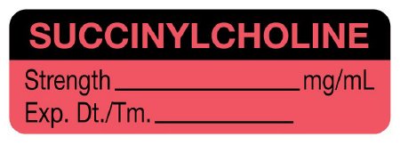United Ad Label Drug Label UAL™ Anesthesia Label Succinylcholine Strength_mg/mL exp dt tm Fluorescent Red 1/2 X 1-1/2 Inch - Roll of 1 - ULAL725-RL